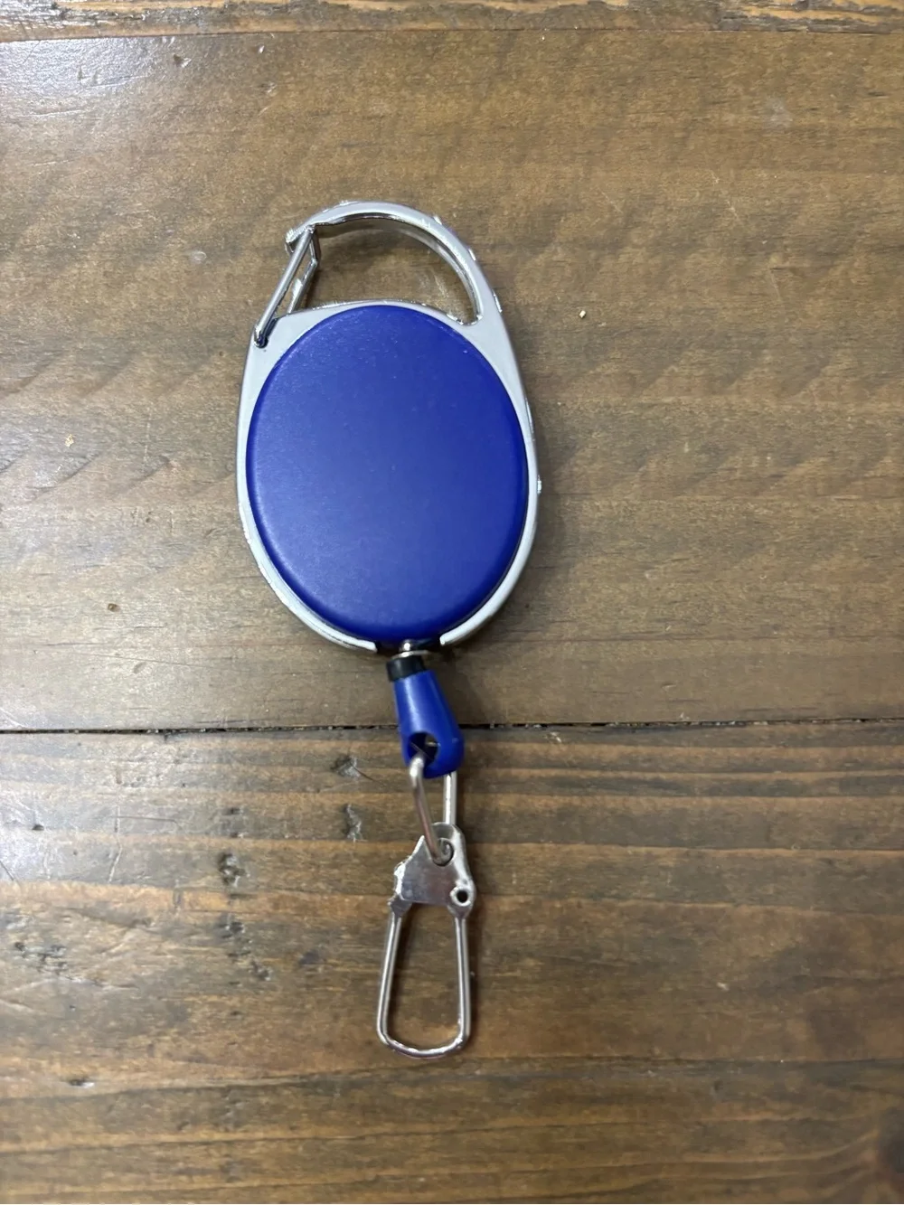 Blue Retractable Keychain Badge Reel with Carabiner Clip